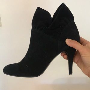 Ruffle black suede Ankle Booties